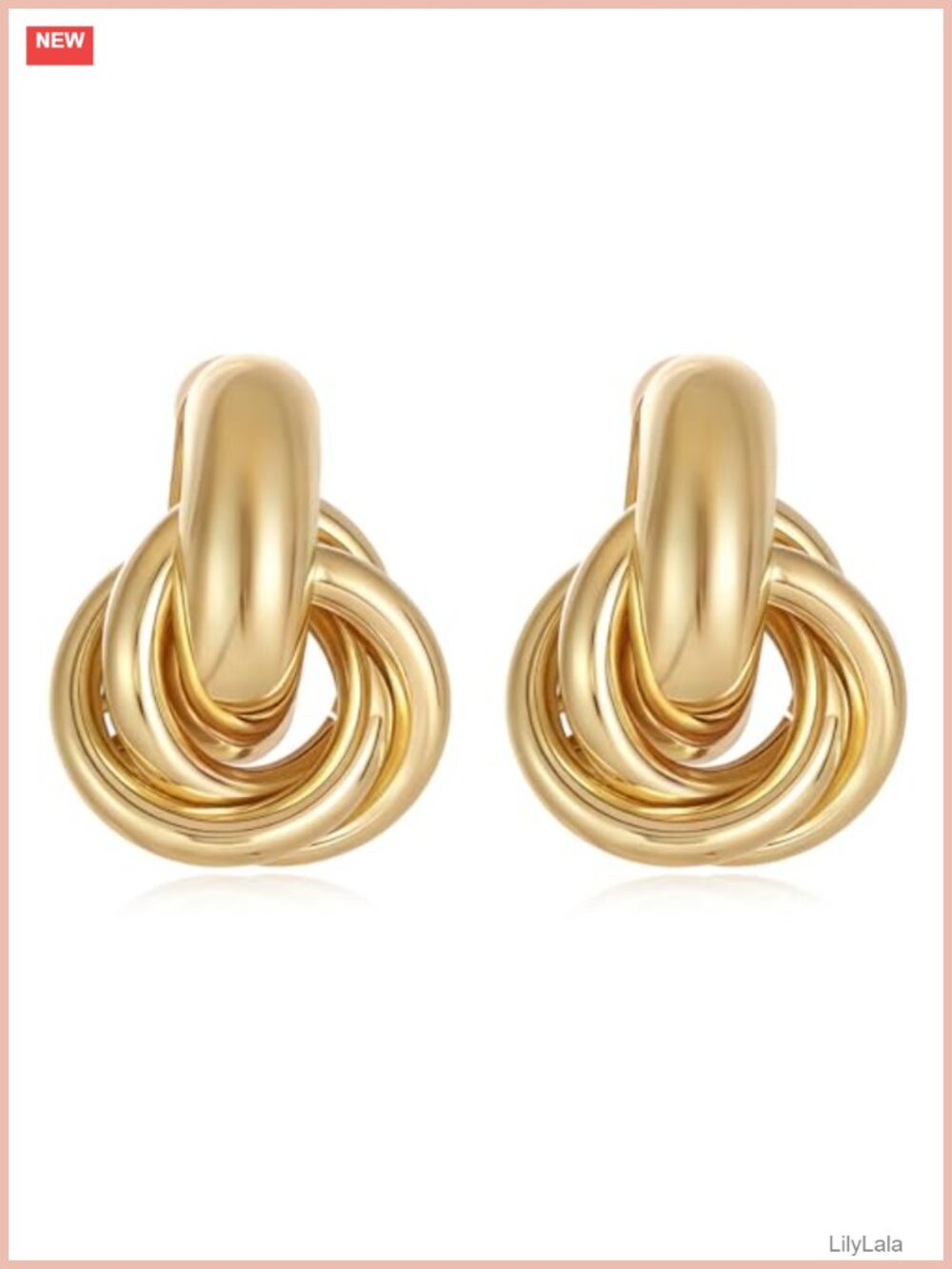 Gold Plated Chunky Knot Drop Dangle Earrings Women Statement Jewelry